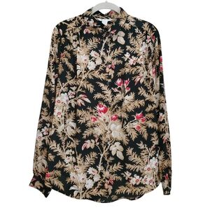 Floral Collared Lightweight Longsleeve Button Up Blouse Career Travel Layering